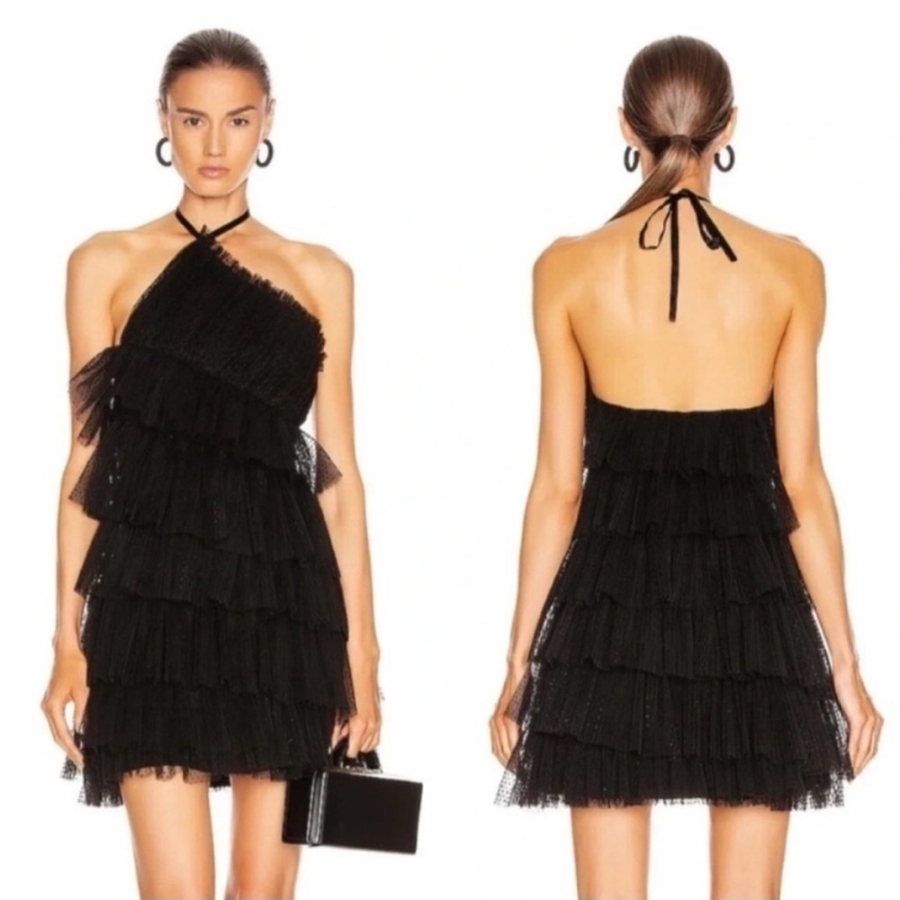 NWT Alexis Raina Tiered Tulle Halter Mini Dress Black